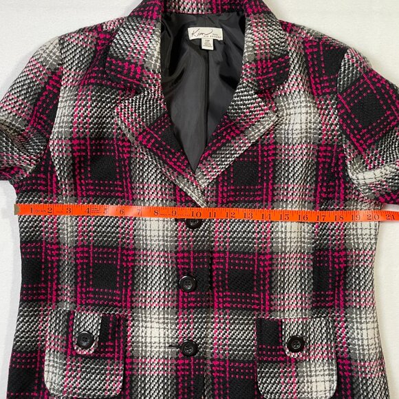Kim Rogers Plaid Blazer Pink Black Gray Classic Tailored Lined Size 12P - Picture 9 of 15